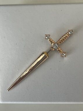 Gold Cross Dagger Sword Earring with Crystals